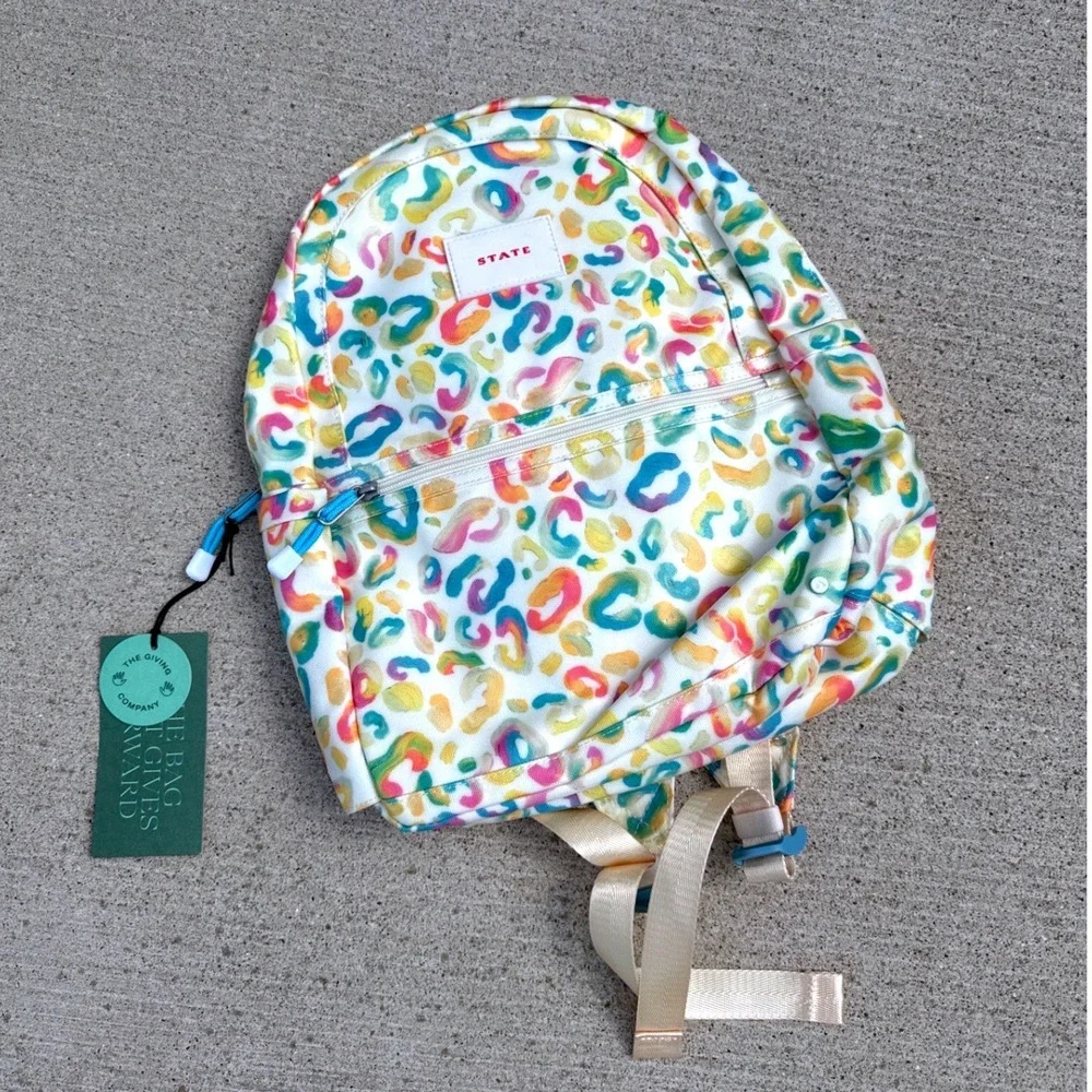 State Kane Kids Travel Backpack Metallic Rainbow Leopard Print School Bag NWT
